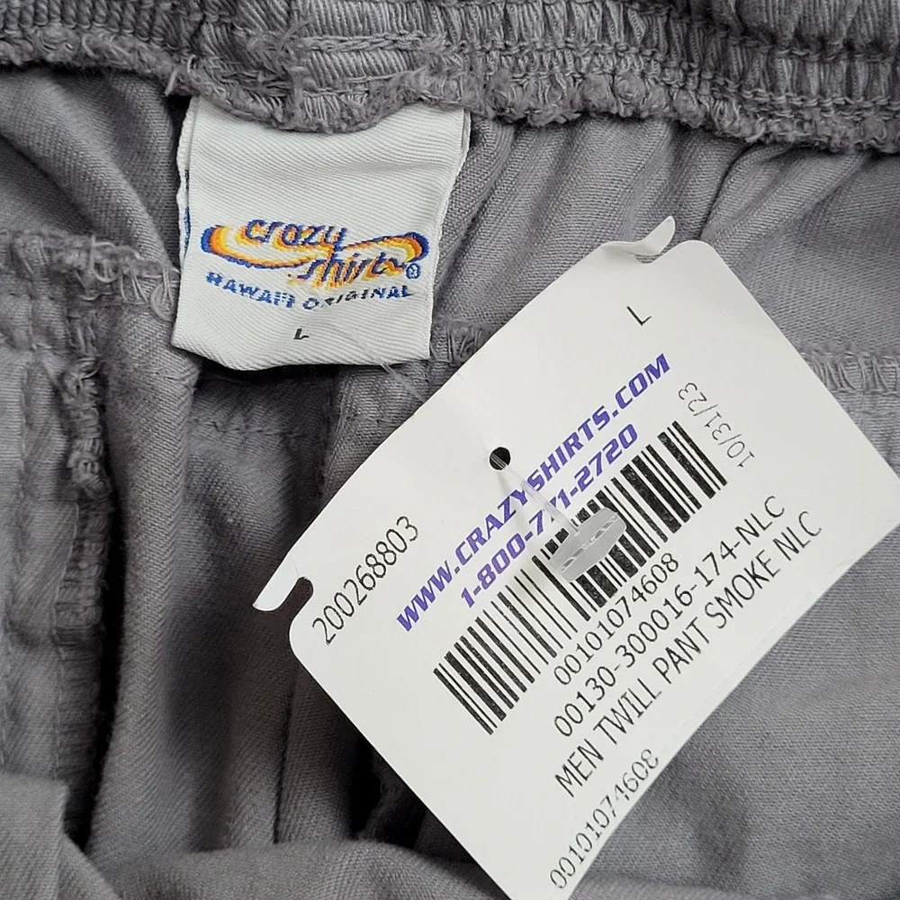 🌴NWT Crazy Shirts Hawaii Pants Mens L Smoke Gray Resort Relaxed Cotton Twill